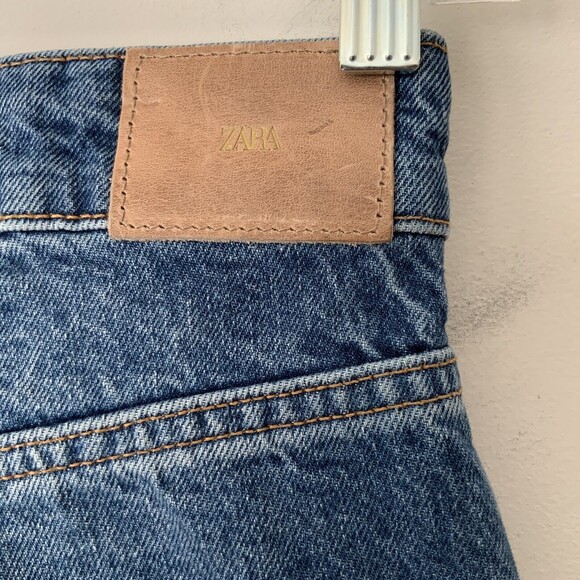 Zara Straight Leg Jeans Blue Full Length Distressed 0 - Picture 8 of 12